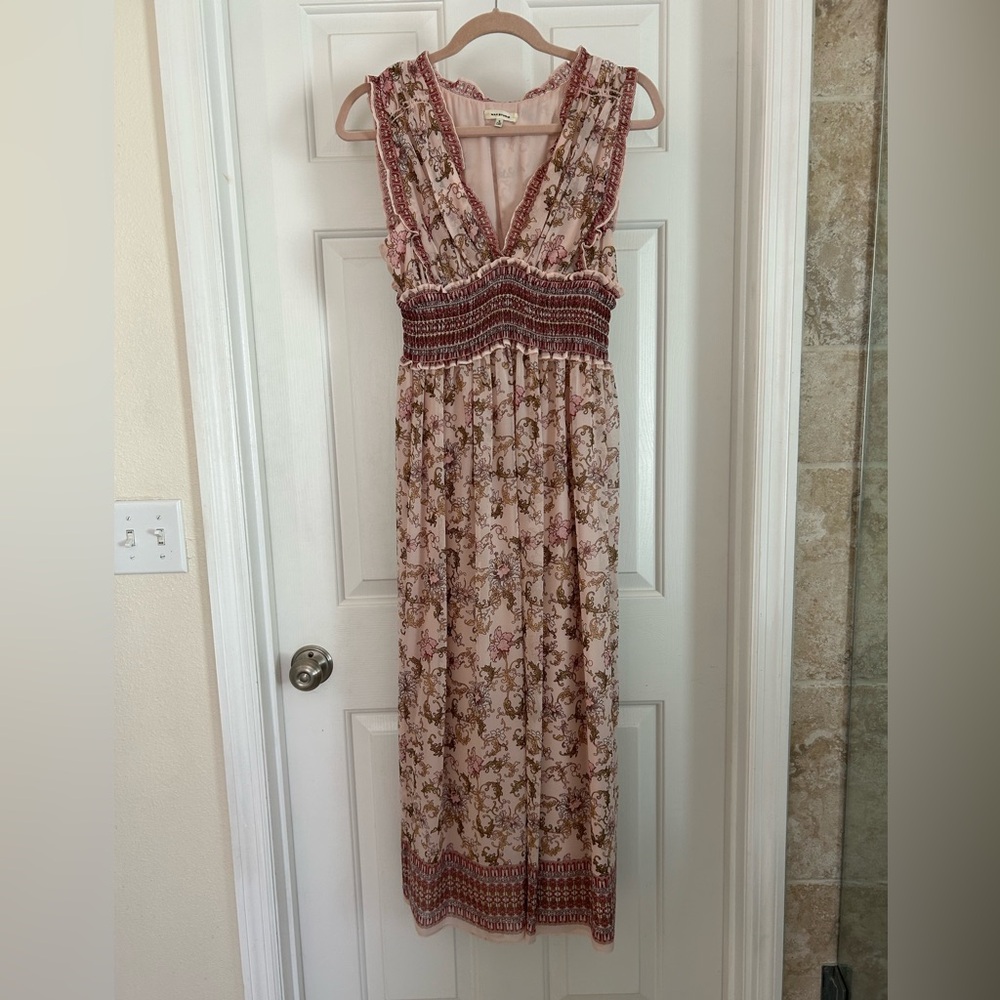 Max Studio Pink and Brown Floral Maxi Dress